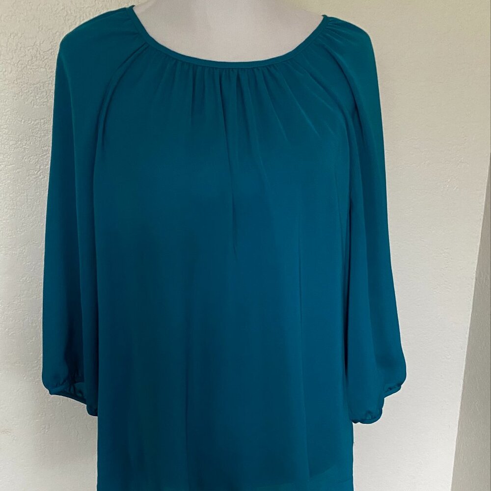 Old Navy Silky Polyester Teal Green Long Sleeve Loose Fit Blouse Top Sz XL